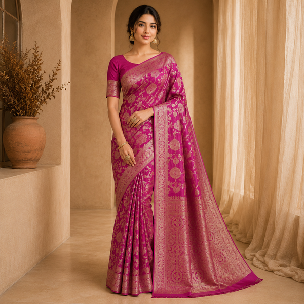 Faibra Magenta Gold Saree