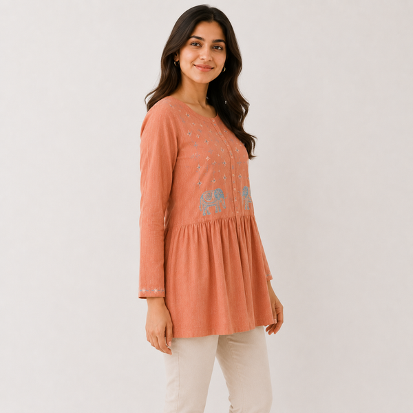 Elephant Embroidered Flare Tunic