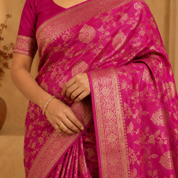 Faibra Magenta Gold Saree