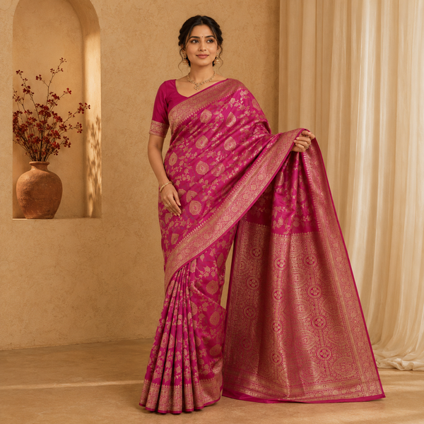 Faibra Magenta Gold Saree