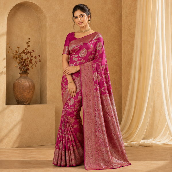 Faibra Magenta Gold Saree