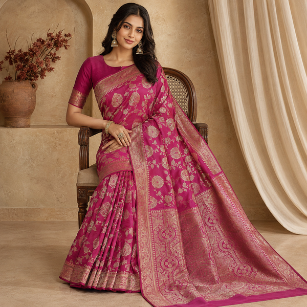 Faibra Magenta Gold Saree