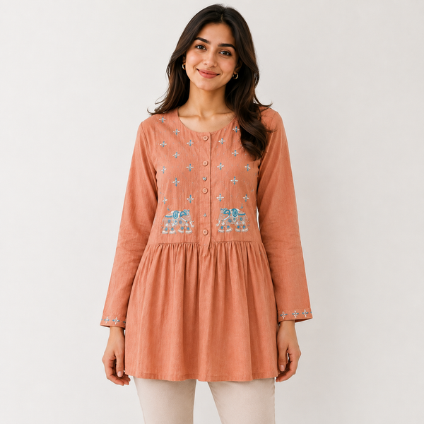 Elephant Embroidered Flare Tunic
